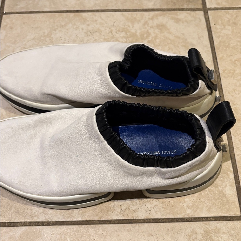 Stuart Weitzman White and Black Slip-On Shoes